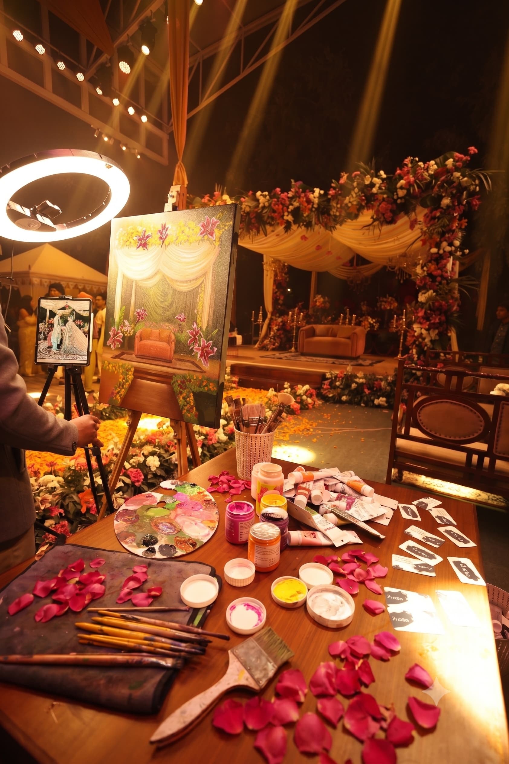 The live painting station, with a canvas of the reception stage in progress