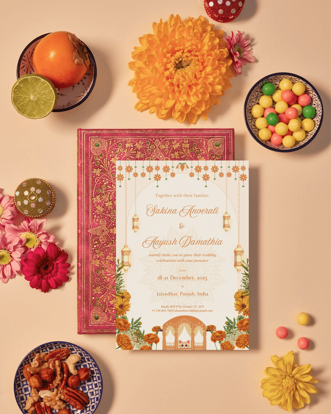 The wedding invitation suite cover, shown as a styled mockup